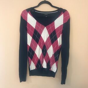 Tommy Hilfiger Navy and Maroon Argyle Sweater